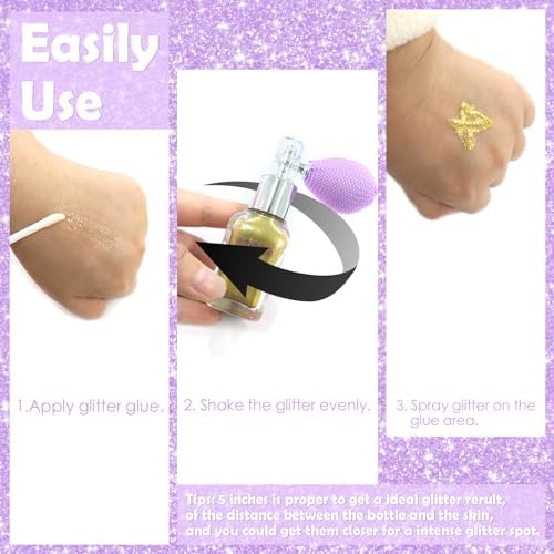 Yosca Body Glitter Spray, 30ML Loose Body Shimmer Powder Iridescent Hair Spray White Glitter Sparkle Highlighter Makeup Festival Concert Party Accessories for Rave Clothes Hair Face Nail Art