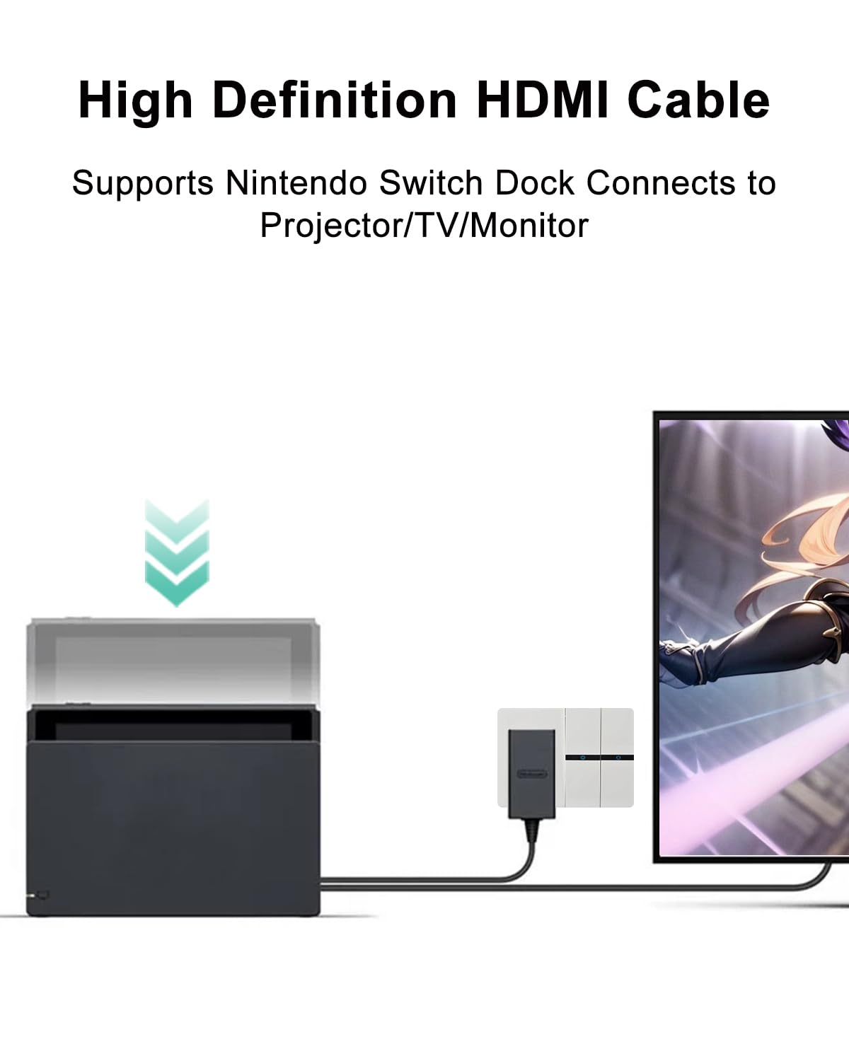 HDMI Cable Compatible with Nintendo Switch and Switch OLED/Wii U/NES Classic Edition/Super NES Classic Edition/N64, Switch HDTV Cord for TV, Original Switch HDMI-Cable, 5ft, Black