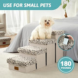 Dog Stair for Small Dogs with Storage, Foldable Pet Stairs for Medium or Puppy Dogs and Older Cats, Dog Steps for Bed or Couch with Soft Cover, 33x13x17.7 inch, 4 Tiers, Leopard