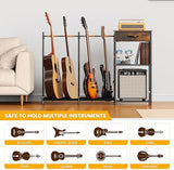 Guitar Stands Floor with 4 Guitar Holders, 3-Tier Guitar Stand Multiple Guitars, Guitar Rack with Amp Stand & Cloth Drawer, Multi Guitar Stand for Music Studio, Guitar Accessories gift for Music Lover