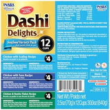 INABA Dashi Delights for Cats, Shredded Chicken with Bonito Flake Broth, 2.5 Ounce Cup, 12 Cups Total, Seafood Variety