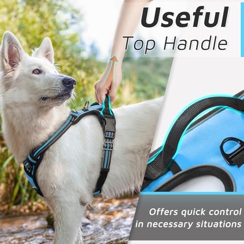 Eagloo Dog Harness Large Breed, No Pull Service Vest with Reflective Strips and Control Handle, Adjustable and Comfortable for Easy Walking, No Choke Pet Harness with 2 Metal Rings, Sky Blue, XL