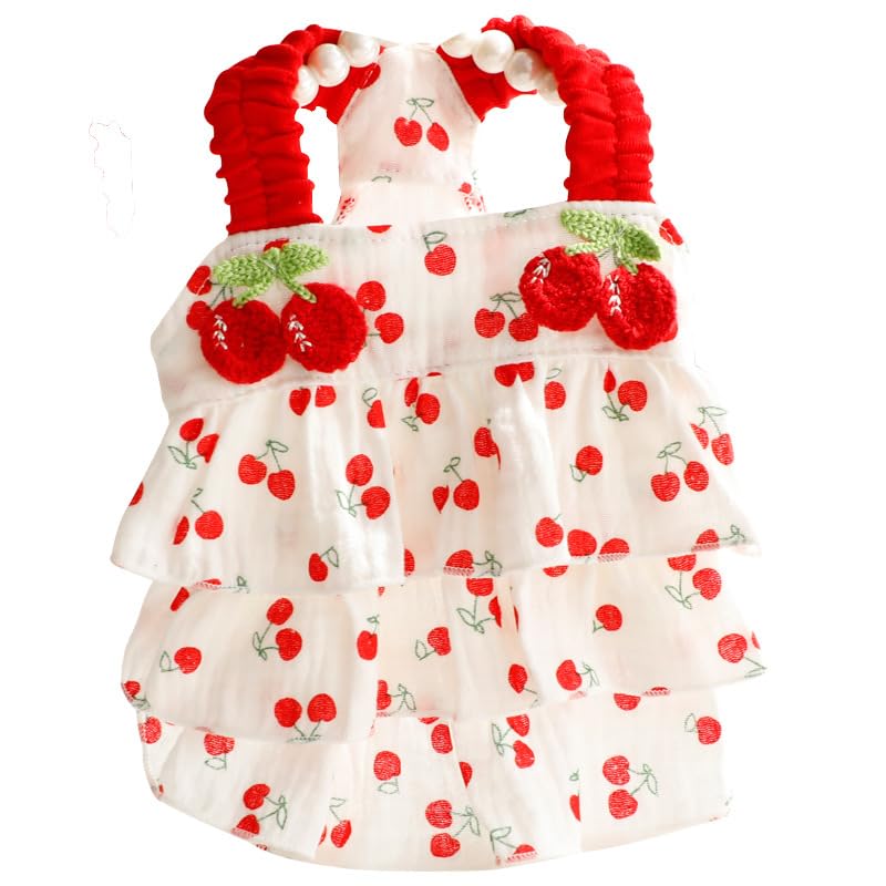 AZA Dog Princess Dresses for Small Dogs Clothes Cherry Costume Pet Suspenders Girl Cat Cute Lace Coat Floral Outfits Summer Costumes (L,Cherry)