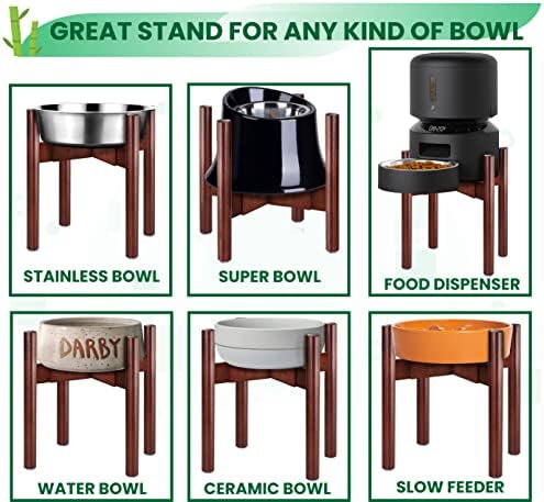 Dog Water Bowl Stand [14-in high] - Adjustable Holder for Water Fountain Dish and Feeder Bowls - Ideal for Large Breeds with 21-inch Wither Heights or Taller - Dark Wood Stand Only