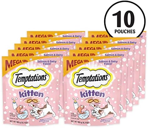 Temptations Kitten Treats, Salmon & Dairy, Crunchy and Soft Treat, 6.3 oz. (Pack of 10)