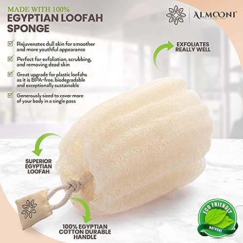 Almooni Egyptian Loofah Exfoliating Body Scrubber, Natural Real Egyptian Shower Loofah Sponge Body Scrubber for Women and Men, for Body and Face That Will Get You Clean - 2 Count (1 Pack)