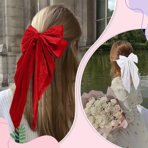 10 PCS Big Hair Bows for Women Girls,Velvet Large Hair Ribbon Bow Barrette Clips for Girls,Hair Bows with Long Tail Vintage French Hair Accessories for Women(velvet)