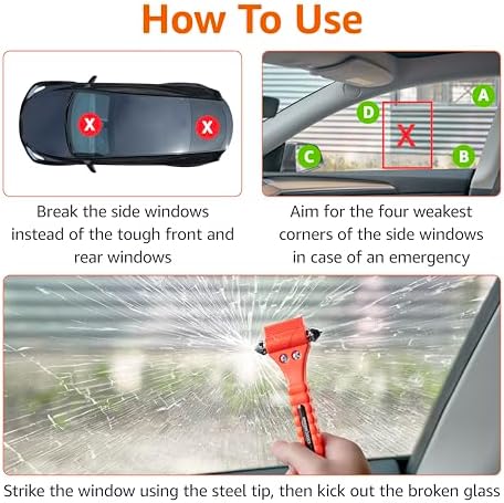 Amazon Basics Emergency Seat Belt Cutter and Window Hammer Tool, Car Accessories, 2 Pack, SW-835