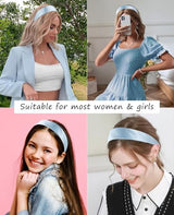 Wecoe Baby Blue Headband 1.6 Inch Wide Silk Satin Headband Women Non Slip Fashion Plain Head Band Solid Hair Band DIY Holiday Hair Accessories for Women Girls Diademas Para Mujer Gifts
