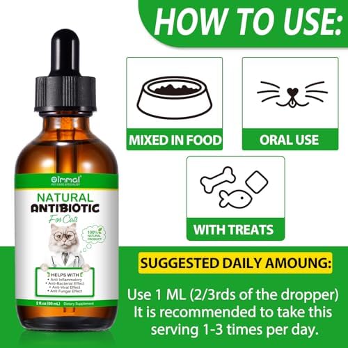 Cat Antibiotics for Infection, Natural Antibiotics for Cats, Cat Multivitamins Liquid, Cat Antibiotic Supports Immune and Cat Allergy Itch Relief, Pet Antibiotics Supplements, Chicken Flavor, 2 Fl Oz