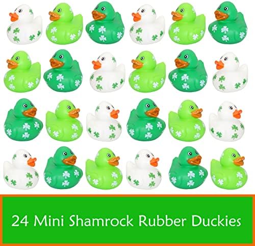 4E's Novelty 24 Pack St Patricks Day Rubber Ducks - 2 inch Shmrock Rubber Duckies Bulk - Saint Pattys Day Irish Gifts for Adults Kids Party Favors Accessories, Jeep Ducking