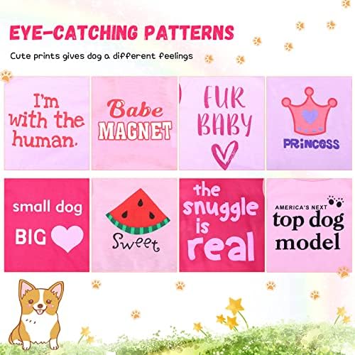 8 Pieces Pet Shirts Printed Puppy Soft Dog Shirt Pullover Cute Dog Sweatshirts Valentine‘s Day Puppy Girl Clothes Outfits Small Pet Cats(Cute Pattern,Size S)