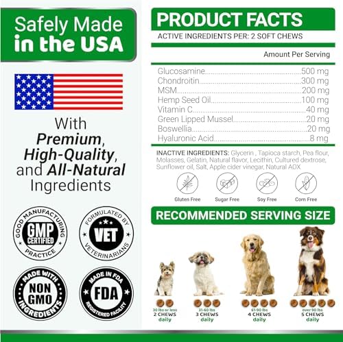 (2 Pack) Glucosamine for Dogs - Hip and Joint Supplement for Dogs - Glucosamine Chondroitin Chews - Joint Pain Relief Supplement with MSM - Advanced Health - Mobility Support - Made in USA