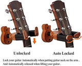 Guitar Wall Mount, Auto Lock Guitar Wall Hanger, Hard Wood Base in Guitar Shape Guitar Hook, Guitar Holder for Acoustic, Electric, Classical, Bass Guitars, Guitar Accessories
