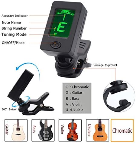 Guitar Capo with Tuner Clip-On Tuner Guitar Accessoriesor for Acoustic Electric Ukulele Guitar and More