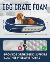 OhGeni Orthopedic Dog Bed Couch for Large Sized Pets with Egg Foam Support, Four-Sided Bolster Cushions, Soft Tear-Resistant Fabric, and Removable Machine Washable Plush Cover 35-Inch (Dark Blue)