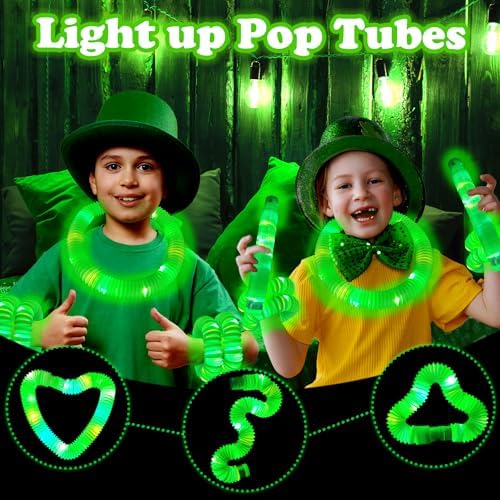 St Patricks Day Green Glow Sticks Party Favors Toys Gifts for kids,Saint Patricks Light up Bracelets Necklaces Accessories Decorations,St Patty's Non Candy Goodie Gift Bag Stuffers Treats for Boy Girl
