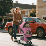 Pink Dog Stroller for Medium Dogs 30 lbs Pet Stroller for Small Dogs Cat Strollers for 2 Cats, 3 Wheels Foldable Jogger Puppy Stroller with Storage Basket and Cup Holder, Pink Polka Dots