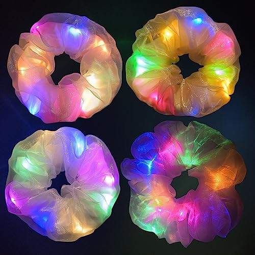 Light Up Scrunchies, Valentine's Day Double-layer LED Scrunchy Hair Ties Glow in the Dark Party Supplies Glow Sticks Party Favor Rave Accessories for Women Girls Neon Party, Fun Hair Accessories