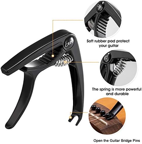 Guitar Accessories Set 10 Pieces Guitar Tool Kit Including Guitar Capo, Tuner, String Winder, Guitar Strap, Guitar Picks, Guitar Bones Pick Holder for acoustic electric guitar player