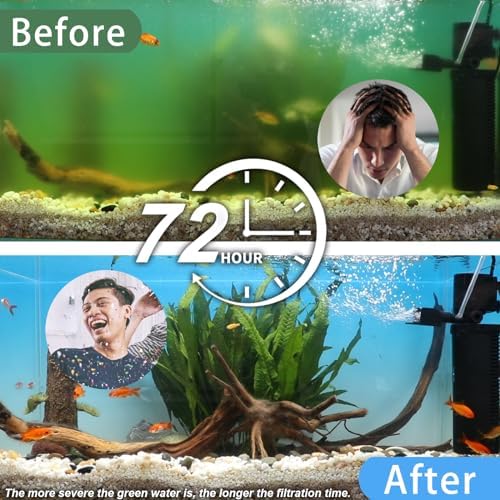 200GPH Aquarium Filter, U-V for Aquarium for 20-75 Gal Tank, Submersible Pump Filter for Green Water and Algae Clean, Ultra-Silent Green Killing Machine with Fish Tank Deodorization