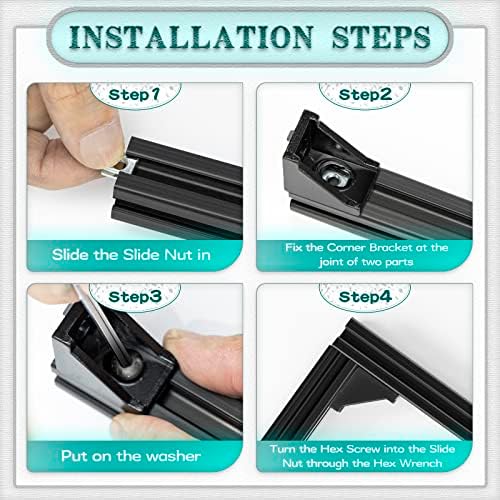 30 Set Black 2020 Series Aluminum Extrusion Profile Connector, Includes 1pc Wrench, 30pcs 2028 Corner Bracket, 60pcs T-Slot Sliding Nuts and M5 Hex Screw Bolt for 20S Aluminum Rail Accessories