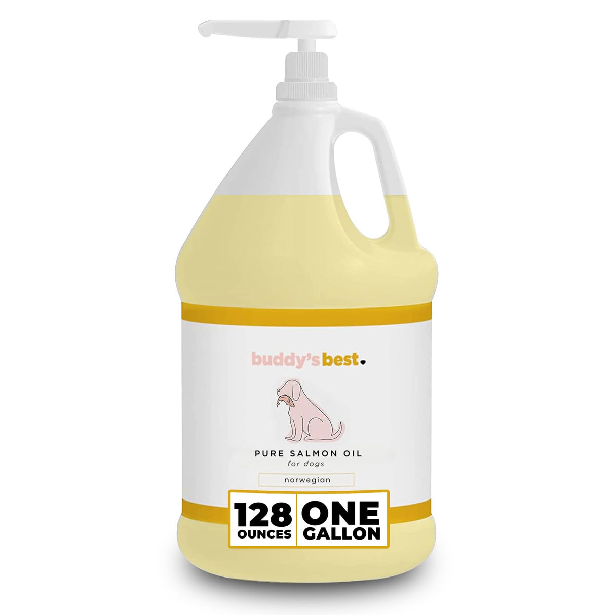 Salmon Oil for Dogs by Buddy’s Best – 1 Gallon (128oz) | 100% Norwegian Fish Oil | Human-Grade & Odorless | Omega 3 Supplement for Coat & Joints