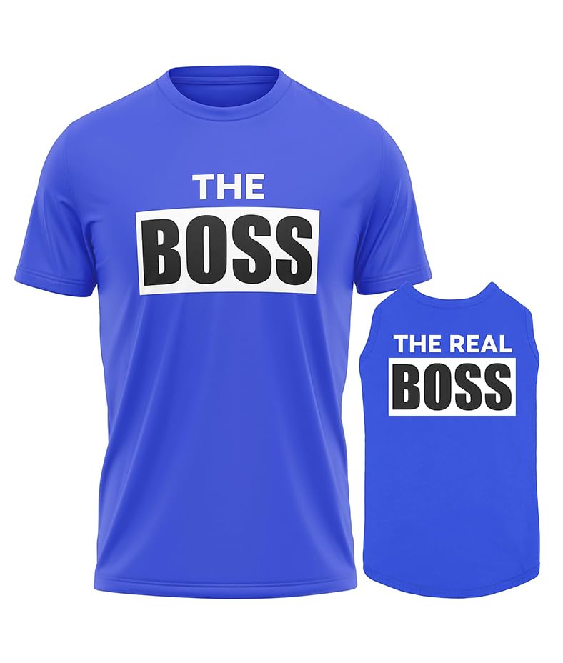 Dog and Owner Matching Clothes - Adorable The Boss The Real Boss Dog Matching Outfits with Owners - Soft Pet Clothes Royal Blue