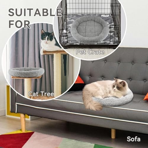 Enjoying Small Cat Bed Mat, 13.78" Round, Self Warming Cat Bed with Pillow Around, Dog Kitty Curling Sleep Cushion, Soft Cat Pad for Carrier/Crate, Rabbit Warm Bed, Antiskid Bottom, Small