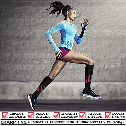 CHARMKING Compression Socks for Women & Men (8 Pairs) 15-20 mmHg Graduated Copper Support Socks are Best for Pregnant, Nurses - Boost Performance, Circulation, Knee High & Wide Calf (L/XL, Multi 34)