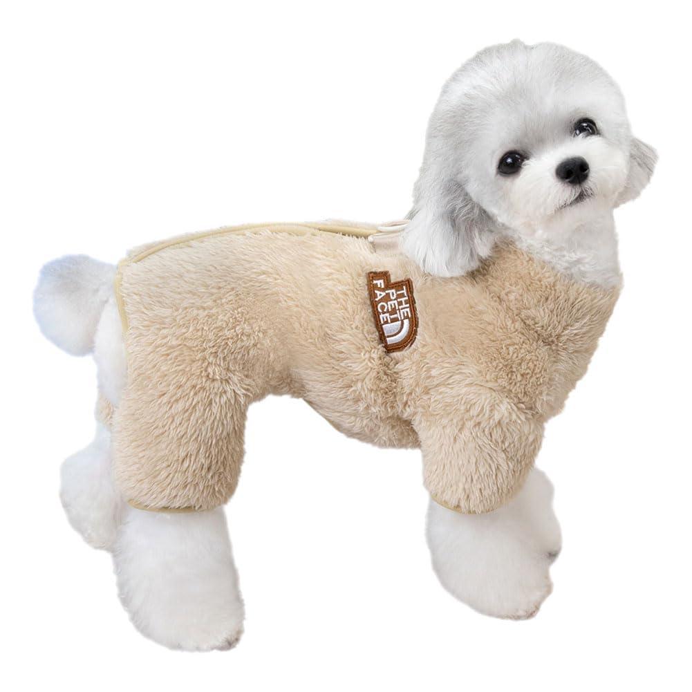 Tangpan Dog Fuzzy Velvet Pajamas, Plush Onesie Soft Dog Winter Clothes for Small Dogs, Pet Puppy Jumpsuit, Doggy Apparel Brown Medium