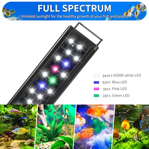 AQUANEAT LED Aquarium Light for 18 to 24 Inch Fish Tank, Auto On Off with Timer, Full Spectrum Fish Tank Light, Adjustable Brightness, Daylight Moonlight Mode, for Fresh Water Low-to-Mid Light Plants