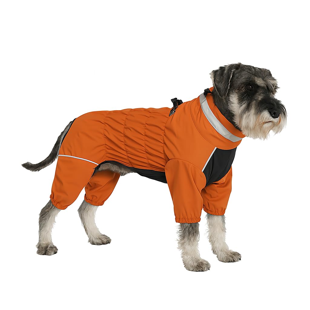 Winter Waterproof Dog Snowsuit – Full Body Outdoor Jacket with Leash Ring, Fleece Lining, Windproof Reflective 4-Leg Dog Coat for Small to Large Dogs Mustard Yellow L