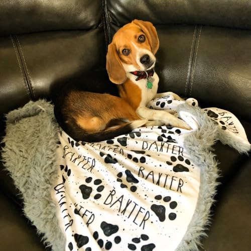 Squishy Cheeks Personalized Paw Print Dog Sherpa Blanket with Pets Name