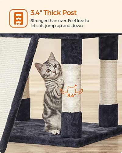 FEANDREA 67-Inch Multi-Level Cat Tree for Large Cats, with Cozy Perches, Stable, Smoky Gray UPCT18G