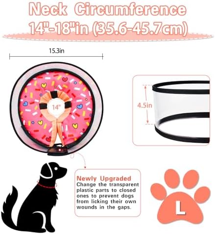 Dog Cone, Dog Surgery Collar, Inflatable Cones for Small Medium Large Dogs, Pink Doughnut Dog Recovery Collar, Does not Impede Vision