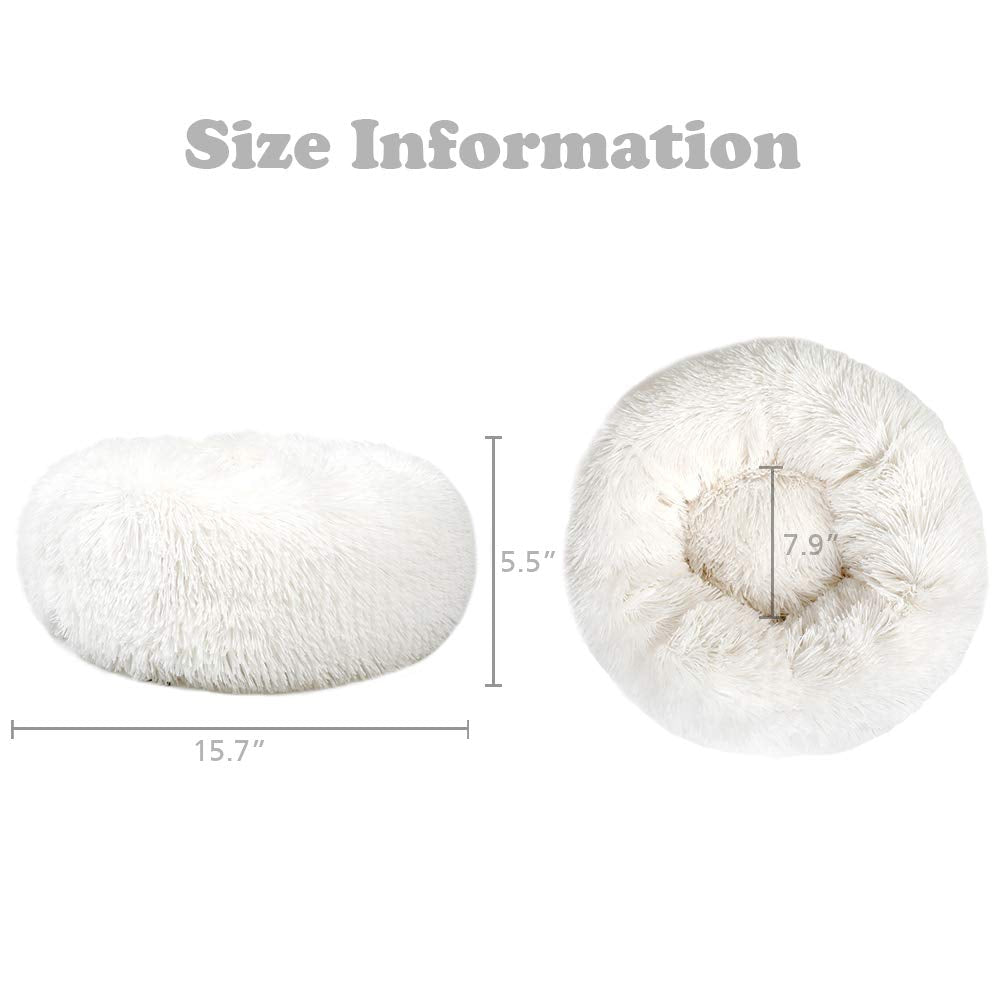 otoez Kitten Puppy Bed Extra Small XS Round Dog Cat Beds Anti Anxiety Plush Pet Calming Donut Bed with Non-Slip Waterproof Bottom, Washable (15.7", White)