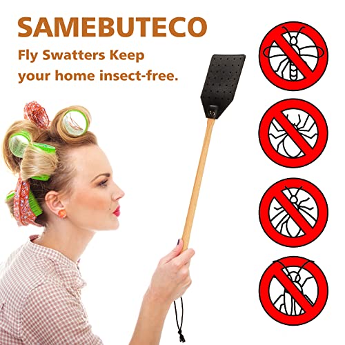 SAMEBUTECO Leather Fly Swatter Black Effective Insects Catcher with Heavy-Duty Design and Bench Wood Handle - 19.7" Length