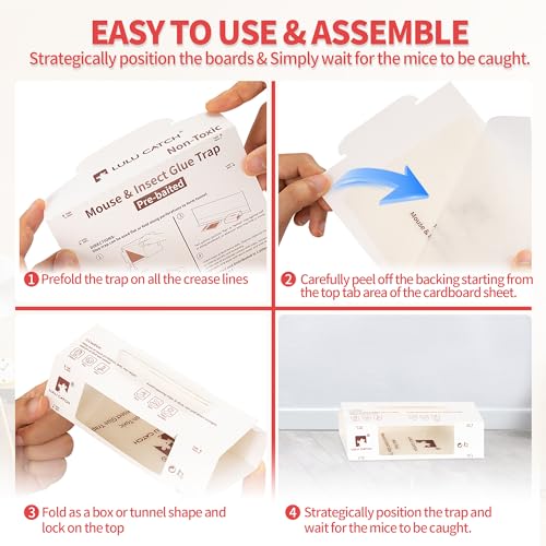 LULUCATCH Sticky Mouse Traps, 24 Pack Pre-baited Glue Traps, Foldable Bulk Non-Toxic Indoor Mouse Glue Boards for Insects, Snake, Lizard, & Spider, Pet Child Safe & Easy to Use Pest Control