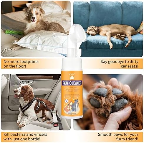 Paw Cleaner for Dogs and Cats,Magic Foam - Clean Paws No-Rinse Foaming Cleanser-Dry Shampoo, Foot Cleaner Brush - with Rose Extract, Odor Control Wash - Good for Puppy