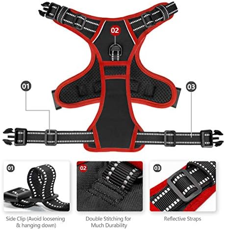 PHOEPET 2019 Upgraded No Pull Dog Harness, Reflective Adjustable Vest, with a Training Handle + 2 Metal Leash Hooks+ 3 Snap Buckles +4 Slide Buckles(M, Black)