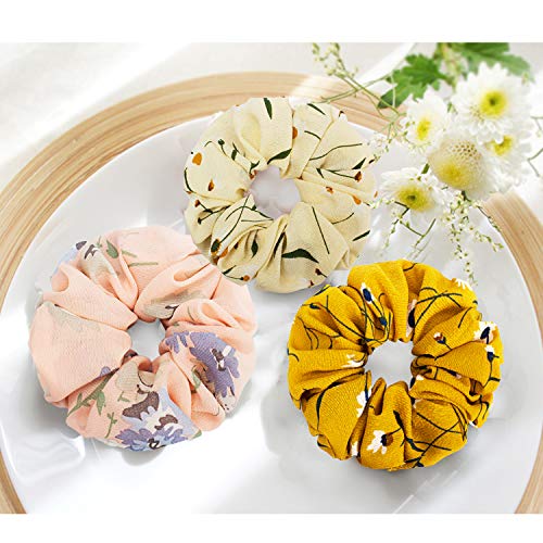 Velscrun 20 Pcs Floral Plaid Solid Color Scrunchies, Scrunchies for Girls Women with Chiffon, Hair Scrunchies for Women's Hair Elastics Bands Ponytail Holder Bulk, Hair Accessories Hair Ties Gifts