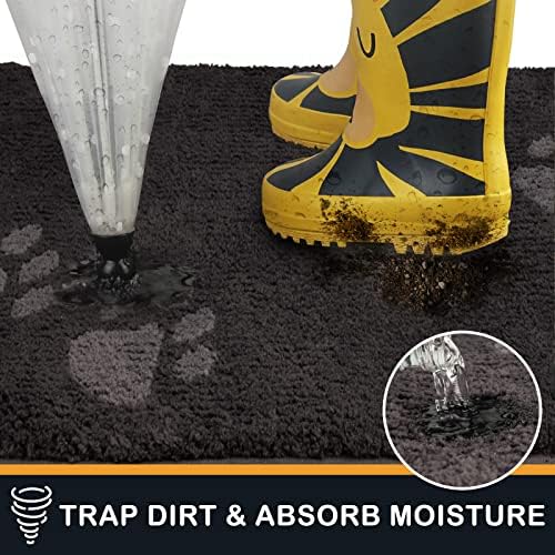 PURRUGS Dirt Trapper Door Mat 24" x 35.5", Non-Skid/Slip Machine Washable Microfiber Entrance Rug, Shoes Scraper, Dog Doormat, Super Absorbent Floor Mat for Muddy Wet Shoes and Paws, Charcoal