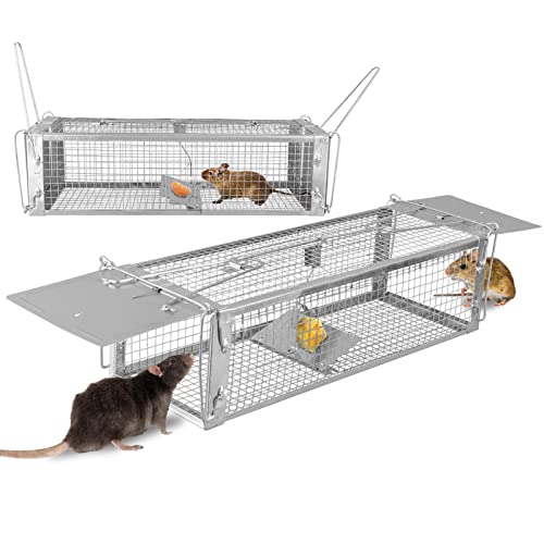 KOCASO Humane Rat Trap, Large 2-Door Mouse Trap That Work for Indoor Home and Outdoor, Catch and Release Live Animal Trap Cage for Squirrel Mice Gopher Vole Chipmunk Raccoon Rodent Rabbit Groundhog