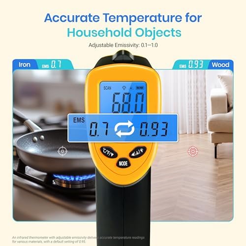 Etekcity Infrared Thermometer Laser Temperature Gun 774, Meat Food Candy Oven Thermometer for Griddle Accessories, Heat Gun for Cooking Refrigerator Tools, Yellow, -58°F to 842°F