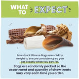 Pawstruck Bizarre Bargain Bag Assorted Natural Dog Chew Treats - Animal Ears, Jerky, Bones, Hooves, Beef Straps - Long Lasting Rawhide Alternative for Chewers, All Breeds - 1 lb, Packaging May Vary