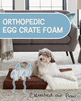 OhGeni 35 Inch Orthopedic Waterproof & Machine Washable Dog Bed for Large Pets, 20D Egg Crate Foam Stable Support, Non-Slip Bottom and Removable Cover, Tear-Resistant Invisible Durable Zipper(Brown)