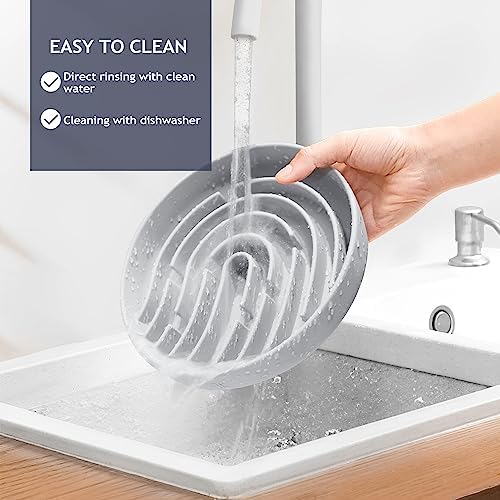 Coomazy Large Silicone Slow Feeder Dog Bowls, Interactive Puzzle Toy for Pets Food Training, Keeps Dogs Busy, Prevents Puppy Overeating (Smoke Gray, Large: 3.2Cup)