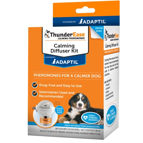 ThunderEase Dog Calming Pheromone Diffuser Kit | Powered by ADAPTIL | Vet Recommended to Relieve Separation Anxiety, Stress Barking and Chewing, and the Fear of Fireworks and Thunderstorms (60 Day Sup
