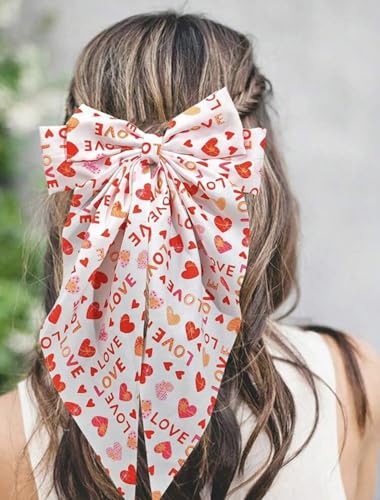 Valentine's Day Hair Bows for Women Hair Ribbon Bow Hair Clips with Long Tails Vintage Hair Accessories for Women Valentine's Day Hair Bows for Women Heart Hair Bow
